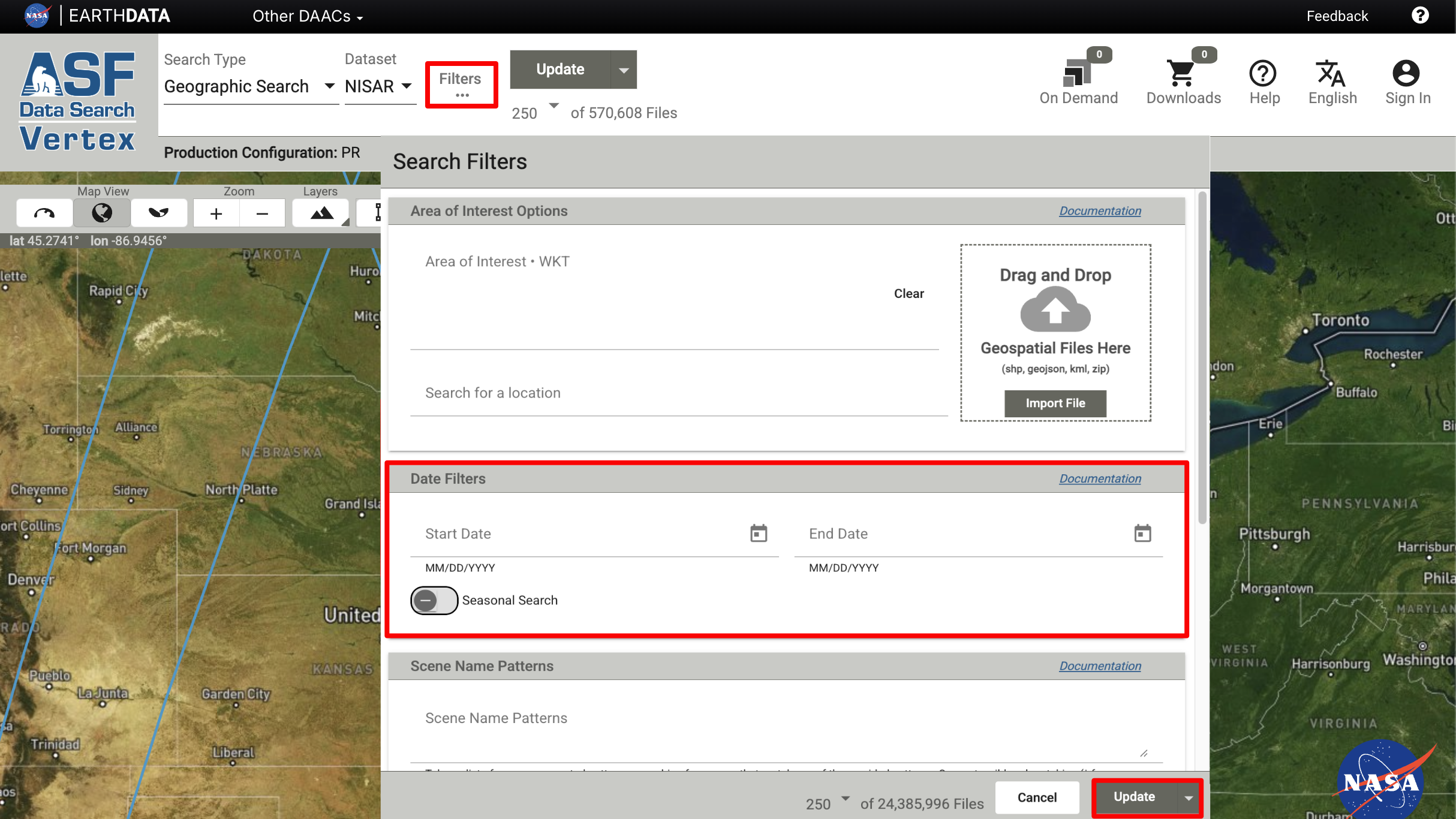 Screenshot displaying the date filters option.